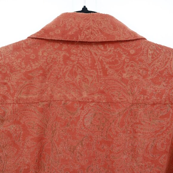 Chico's Corduroy Burnout Shirt Womens M Orange Western Preppy 70's Boho Academia - Picture 11 of 16